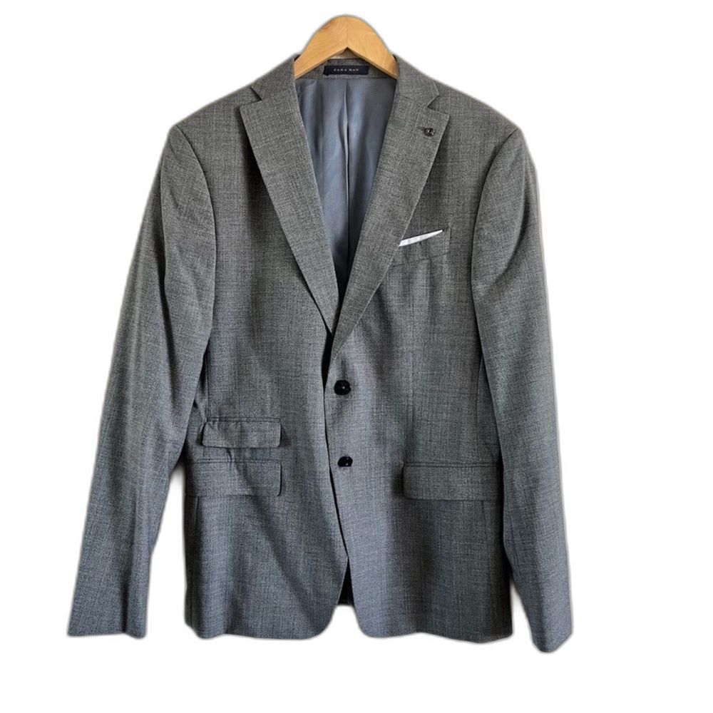 Zara Man Gray Blazer Jacket 42 Modern Single Breasted Suit Classic Professional